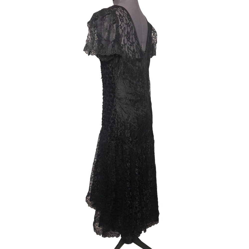 Vtg 90s Goth Lace Sequin Dress Black Whimsygoth Witchy 39-33-39 DAMAGED/STAIND L - Picture 3 of 15